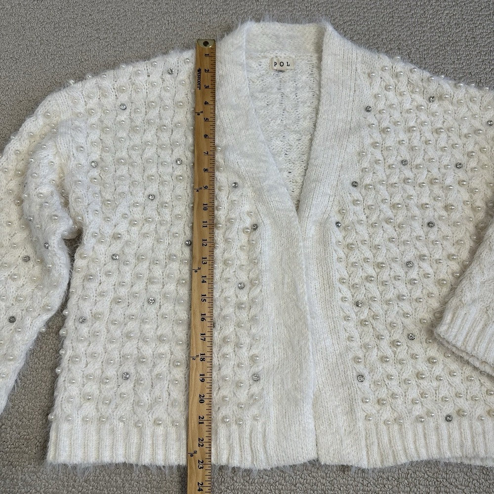 Pol Cardigan Sweater Embellished Pearls Rhinestones Oversize Small - Picture 6 of 11